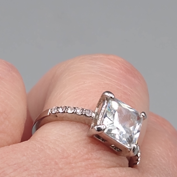 Silver Princess Cut Pavé Bridal Engagement Set - Picture 11 of 15